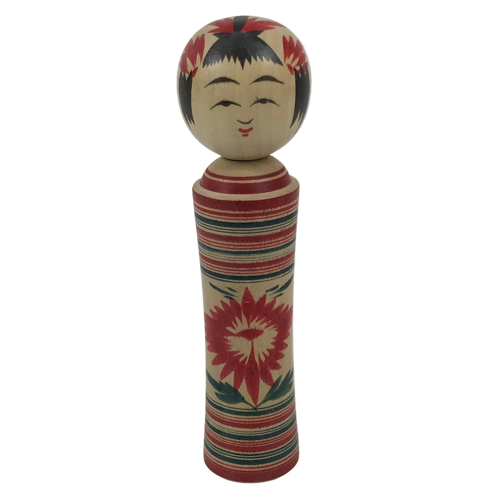 Japanese Wooden Naruko Kokeshi Doll Vtg Black Red Brown Traditional Craft KF835