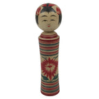 Japanese Wooden Naruko Kokeshi Doll Vtg Black Red Brown Traditional Craft KF835