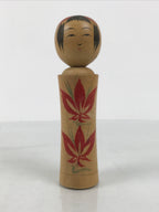 Japanese Wooden Naruko Kokeshi Doll Vtg Black Red Brown Traditional Craft KF836