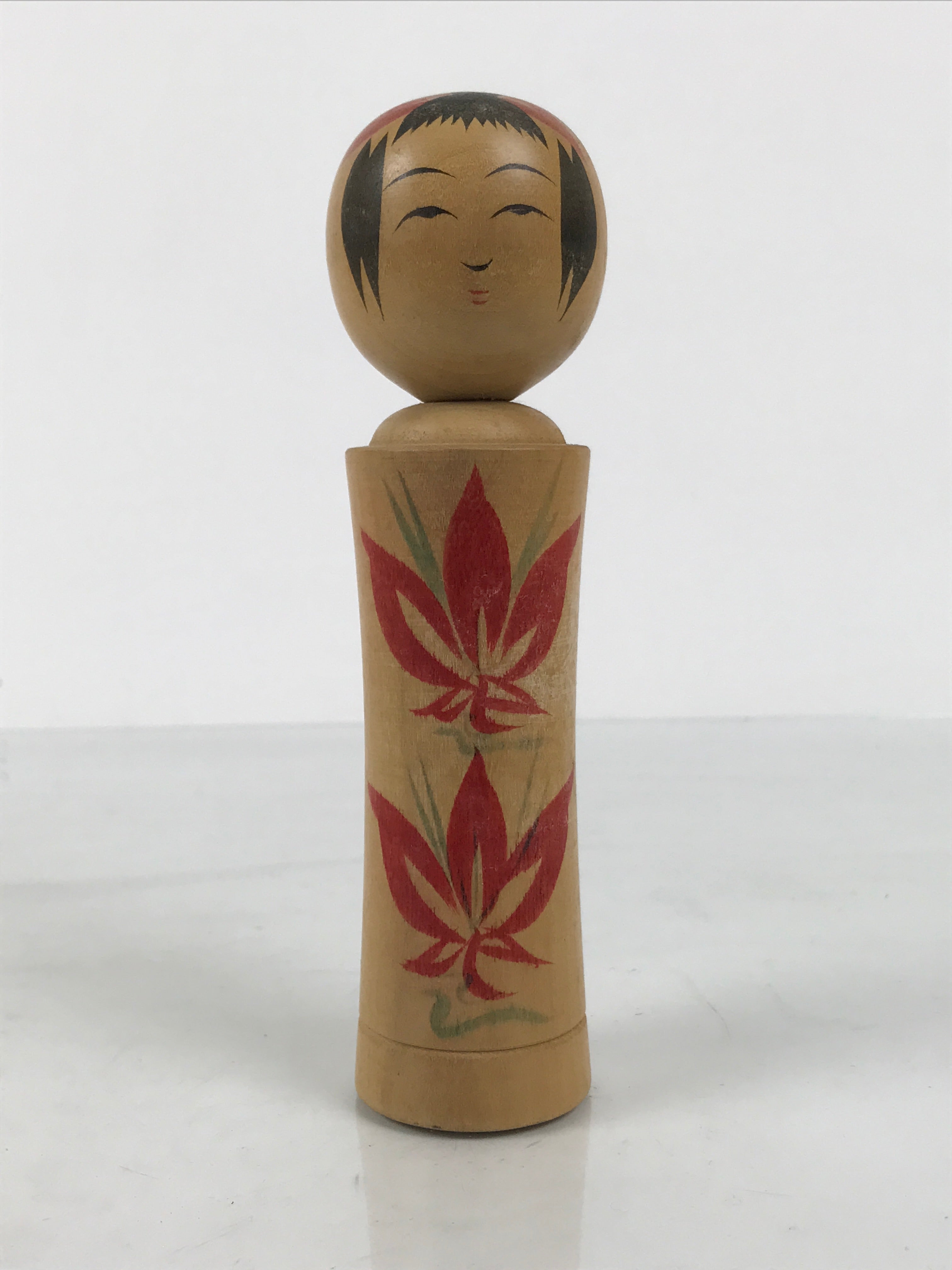 Japanese Wooden Naruko Kokeshi Doll Vtg Black Red Brown Traditional Craft KF836