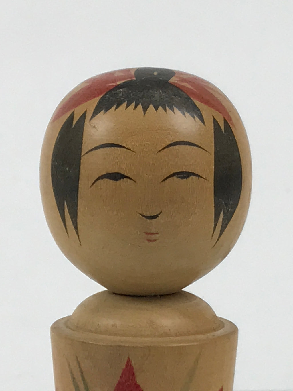 Japanese Wooden Naruko Kokeshi Doll Vtg Black Red Brown Traditional Craft KF836