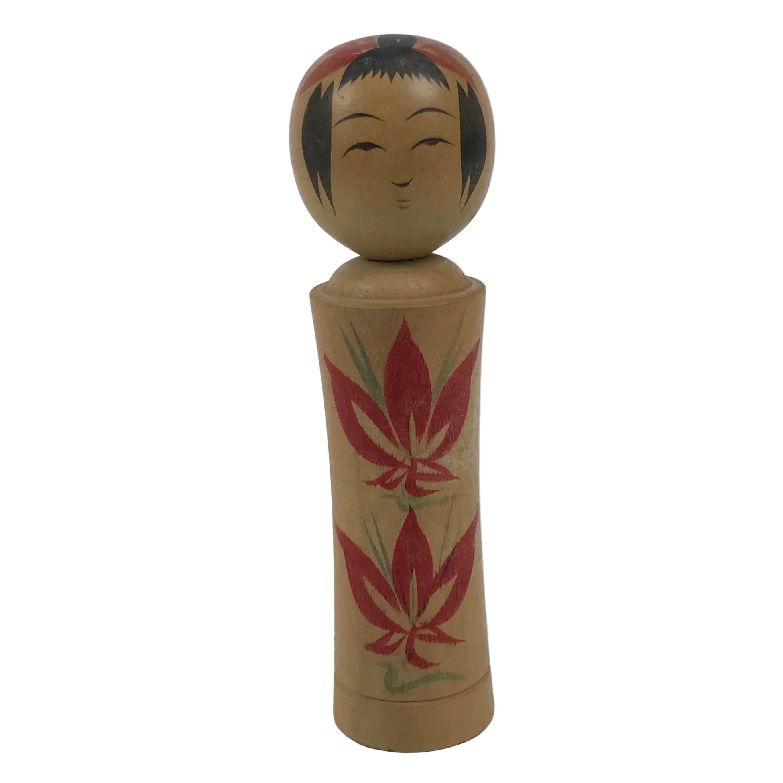 Japanese Wooden Naruko Kokeshi Doll Vtg Black Red Brown Traditional Craft KF836