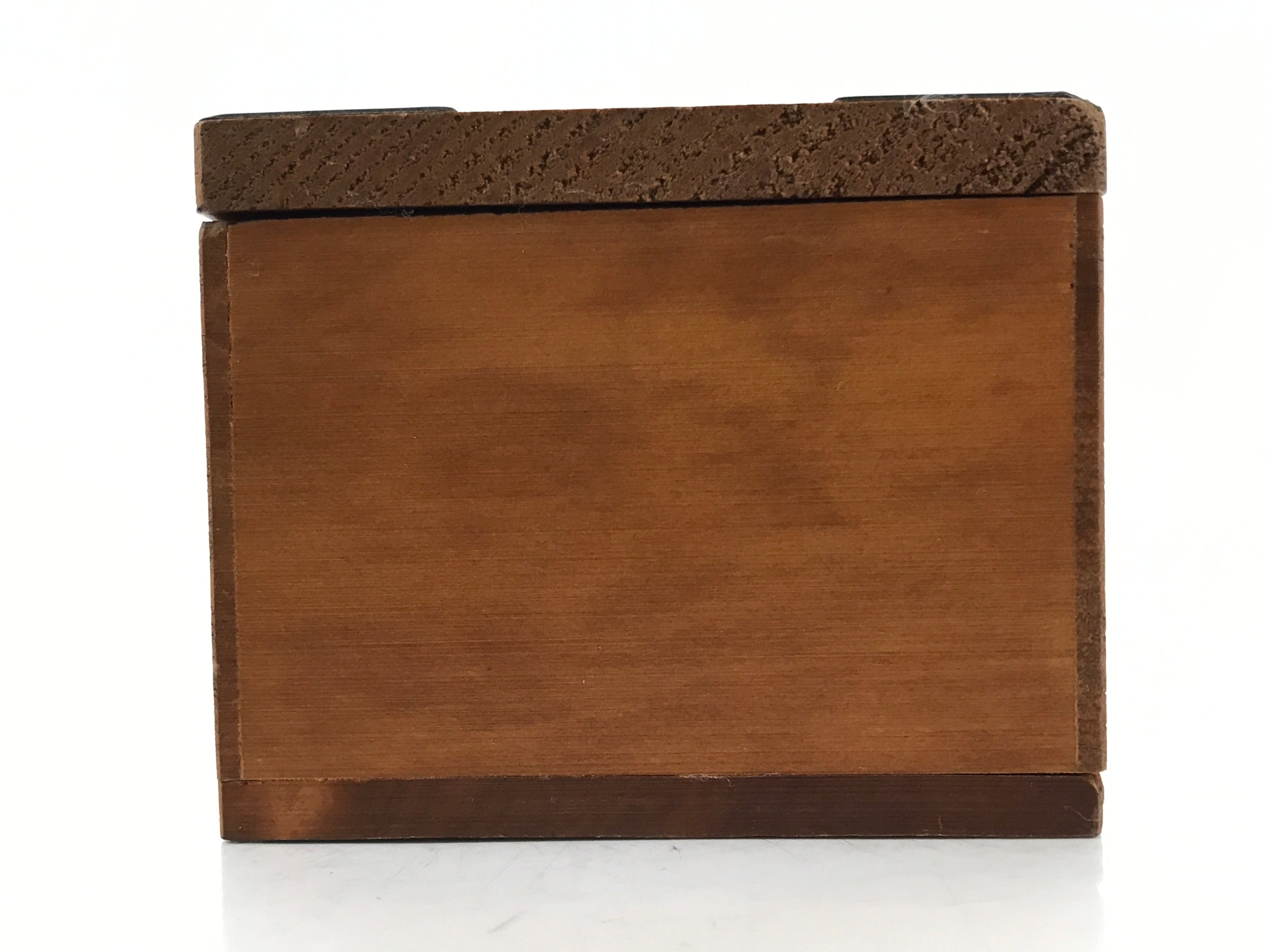 Japanese Wooden Piggy Bank Vtg Money Saving Box Family Crests Brown JK790