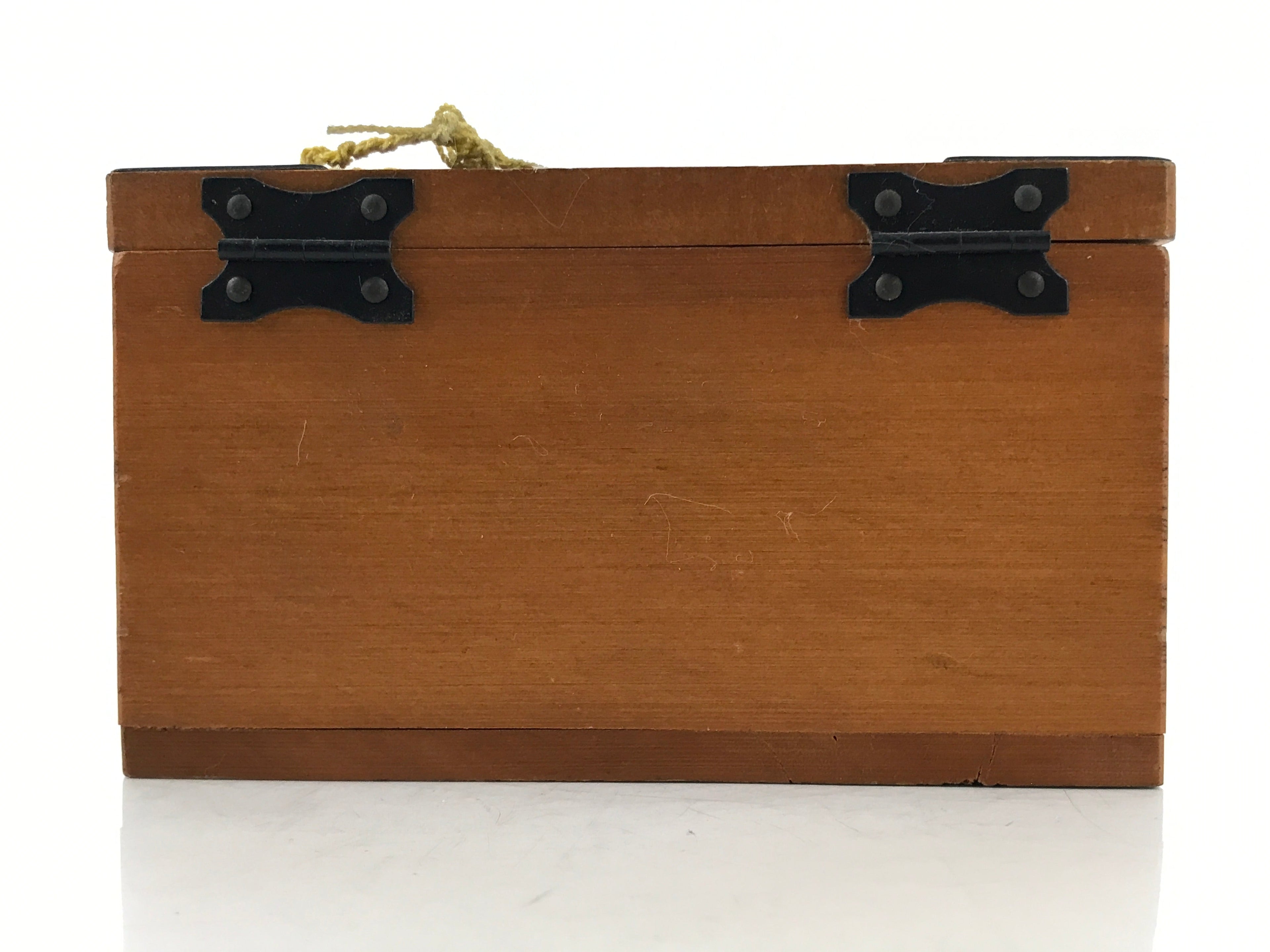 Japanese Wooden Piggy Bank Vtg Money Saving Box Family Crests Brown JK790
