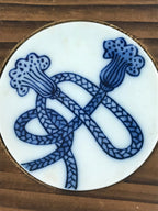 Japanese Wooden Porcelain Drink Saucer 5pc Set Vtg Chataku Coaster Rope UR954