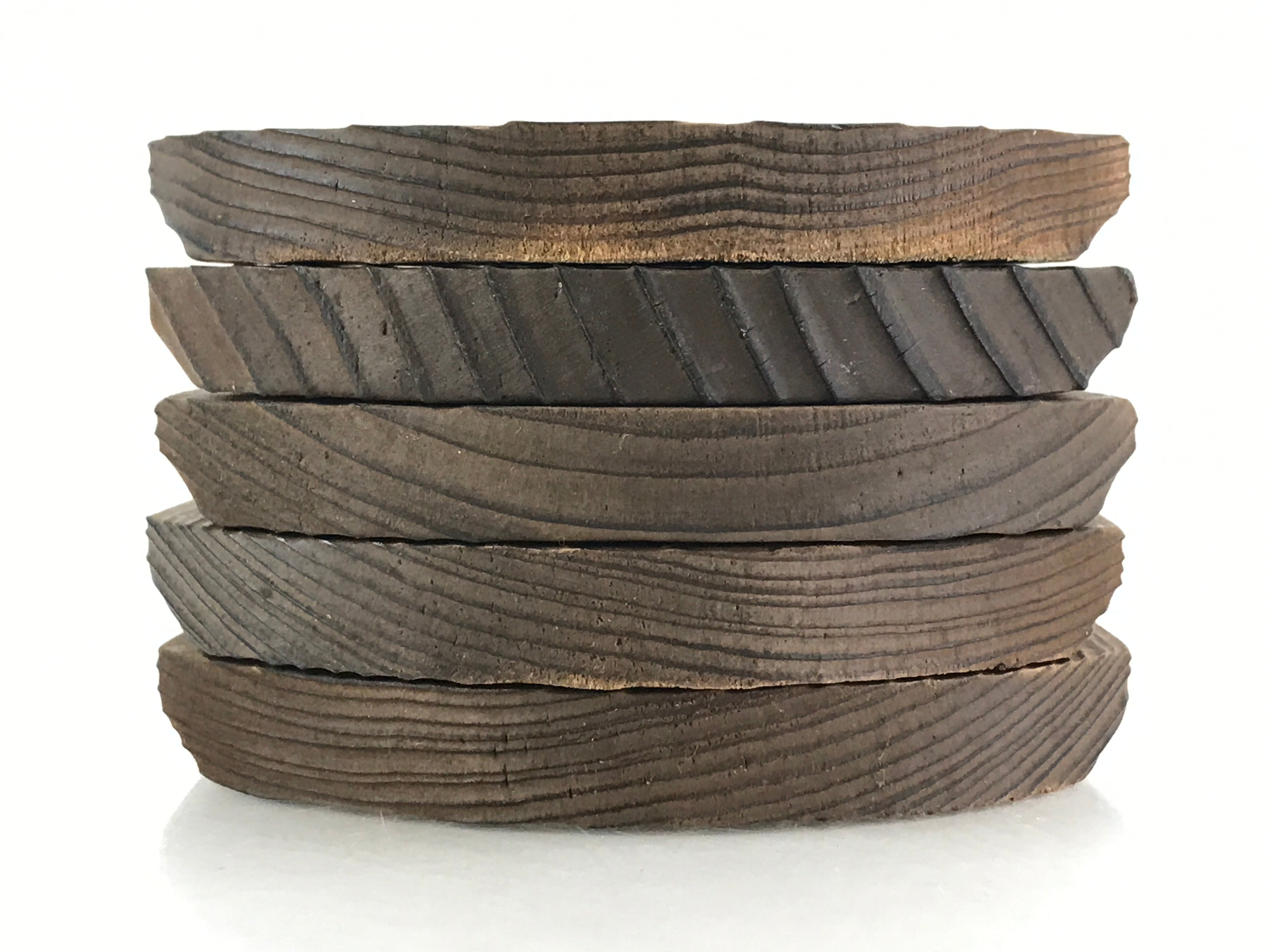 Japanese Wooden Porcelain Drink Saucer 5pc Set Vtg Chataku Coaster Rope UR954