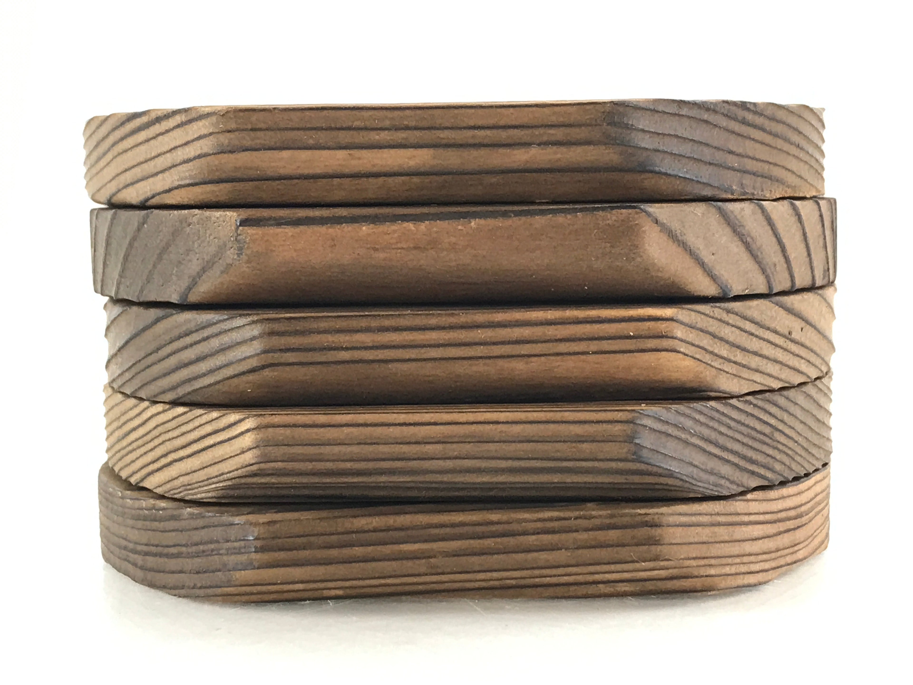 Japanese Wooden Porcelain Drink Saucer 5pc Set Vtg Chataku Coaster Rope UR954
