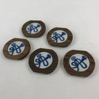 Japanese Wooden Porcelain Drink Saucer 5pc Set Vtg Chataku Coaster Rope UR954