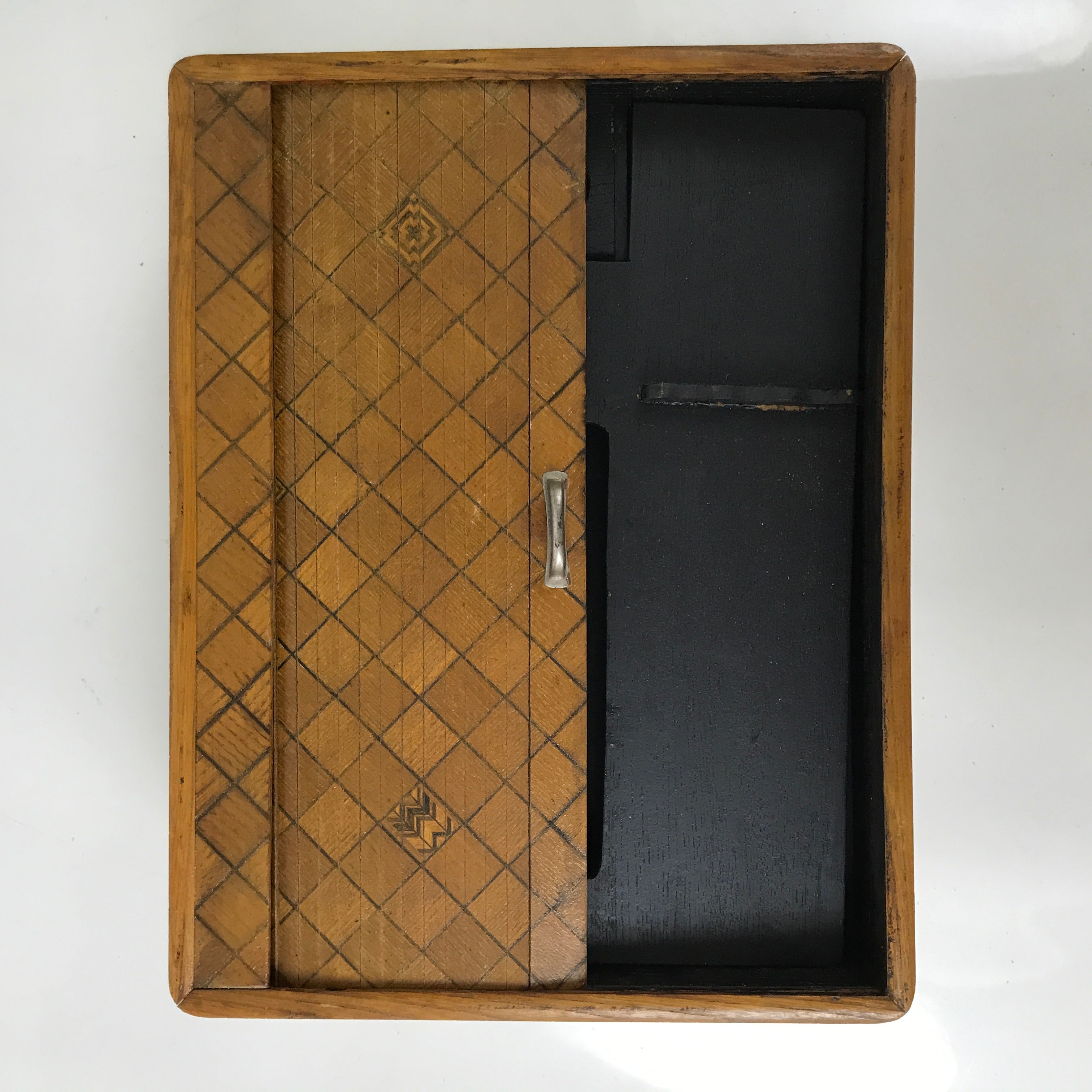 Japanese Wooden Portable Calligraphy Writing Storage Box Shutter Lid Brown T401