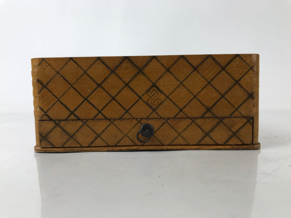 Japanese Wooden Portable Calligraphy Writing Storage Box Shutter Lid Brown T401