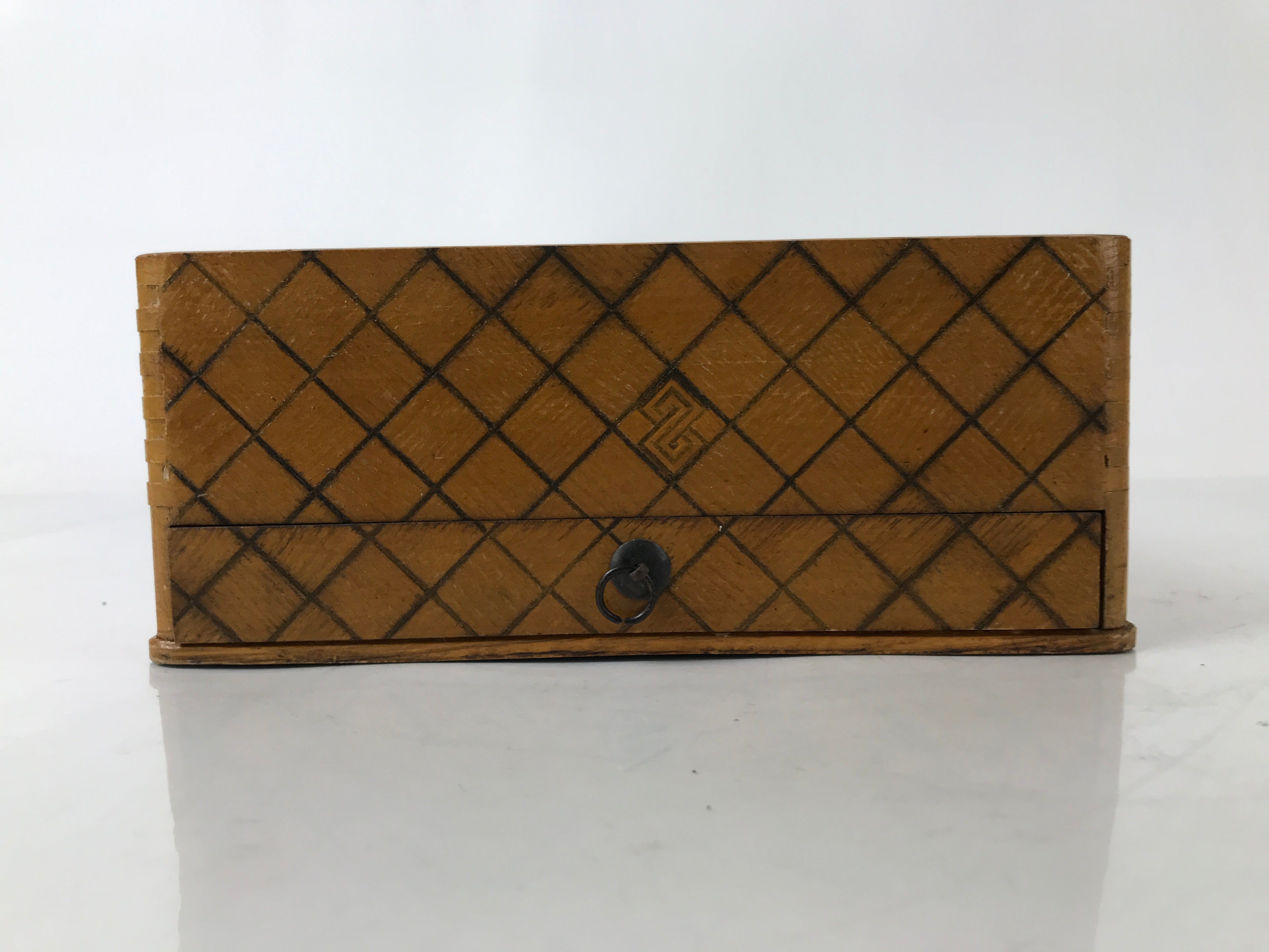 Japanese Wooden Portable Calligraphy Writing Storage Box Shutter Lid Brown T401