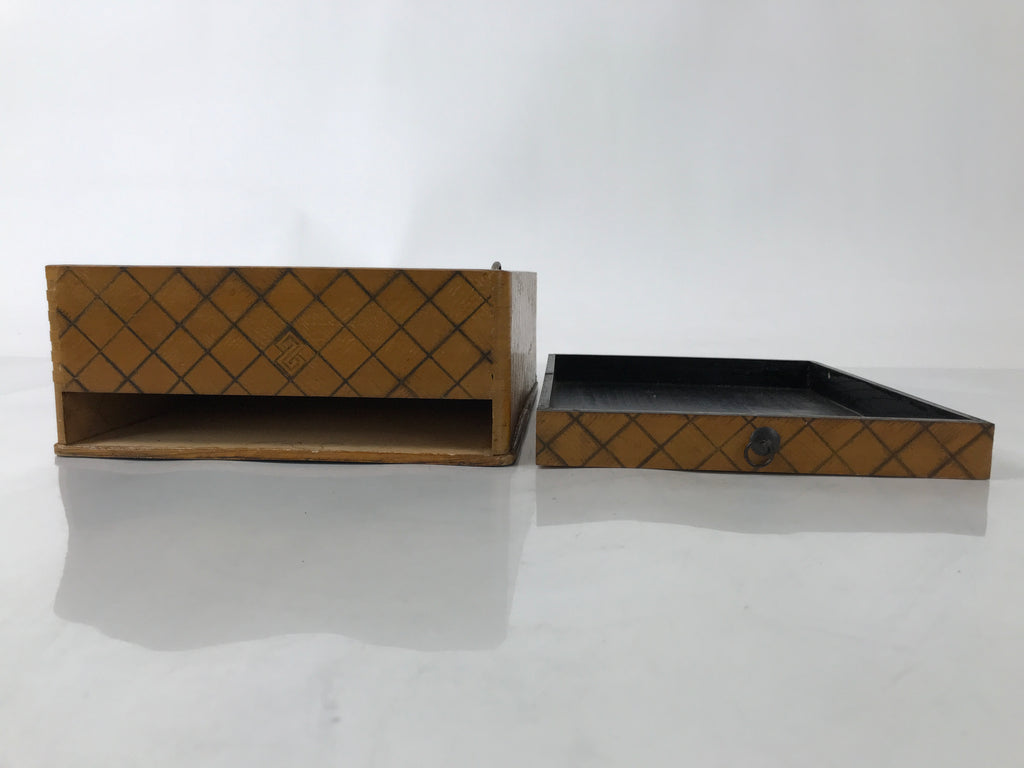 Japanese Wooden Portable Calligraphy Writing Storage Box Shutter Lid Brown T401
