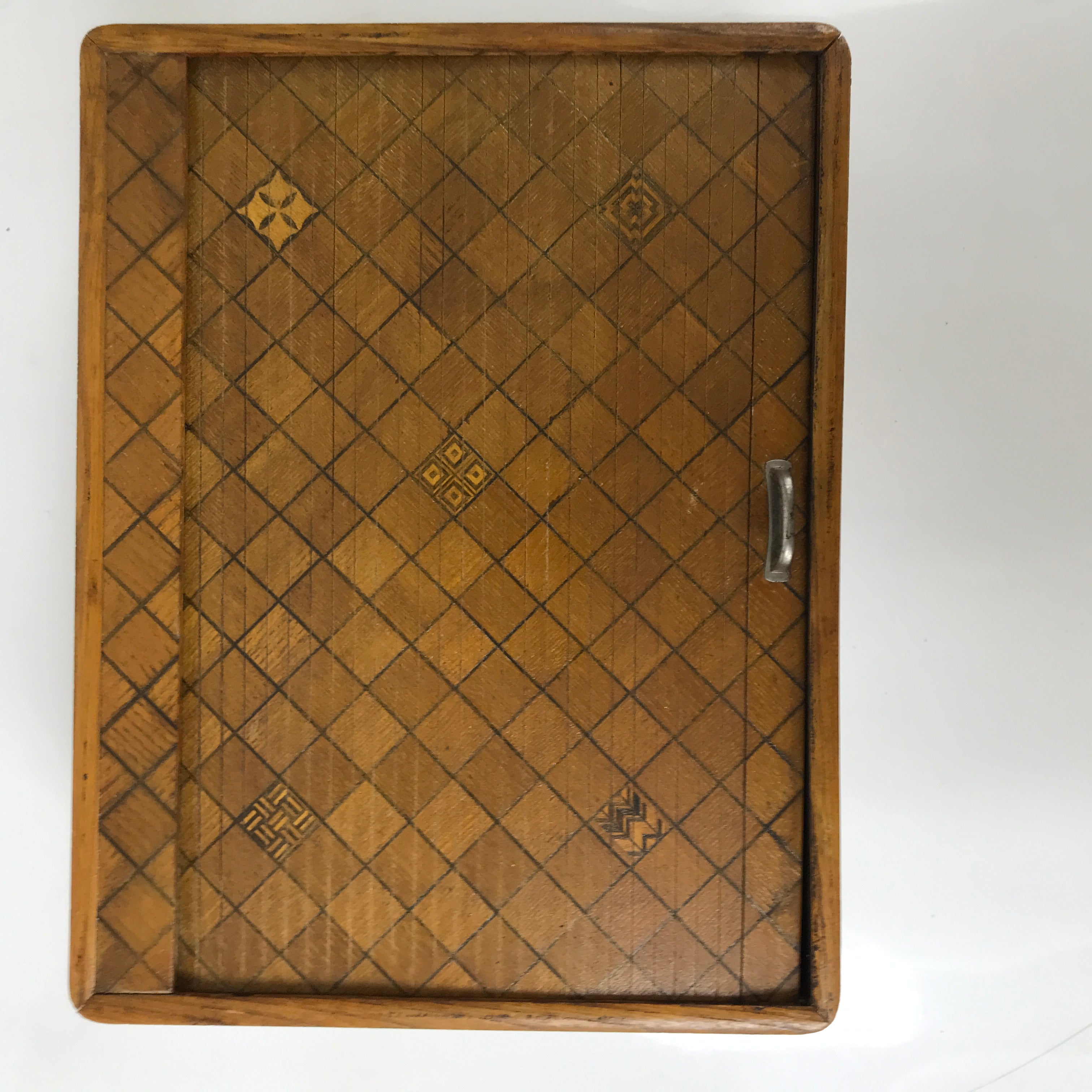 Japanese Wooden Portable Calligraphy Writing Storage Box Shutter Lid Brown T401