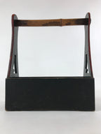 Japanese Wooden Sake Bottle Carrier Box Vtg Bamboo Handle Mt. Fuji Green JK603