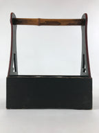 Japanese Wooden Sake Bottle Carrier Box Vtg Bamboo Handle Mt. Fuji Green JK603