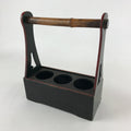 Japanese Wooden Sake Bottle Carrier Box Vtg Bamboo Handle Mt. Fuji Green JK603