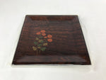 Japanese Wooden Serving Tray Makie Flowers Vtg Square Dark Brown Obon LWB70