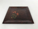 Japanese Wooden Serving Tray Makie Flowers Vtg Square Dark Brown Obon LWB70