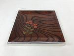 Japanese Wooden Serving Tray Makie Flowers Vtg Square Dark Brown Obon LWB71