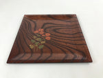 Japanese Wooden Serving Tray Makie Flowers Vtg Square Dark Brown Obon LWB71