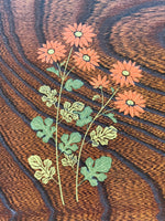 Japanese Wooden Serving Tray Makie Flowers Vtg Square Dark Brown Obon LWB71