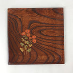Japanese Wooden Serving Tray Makie Flowers Vtg Square Dark Brown Obon LWB71