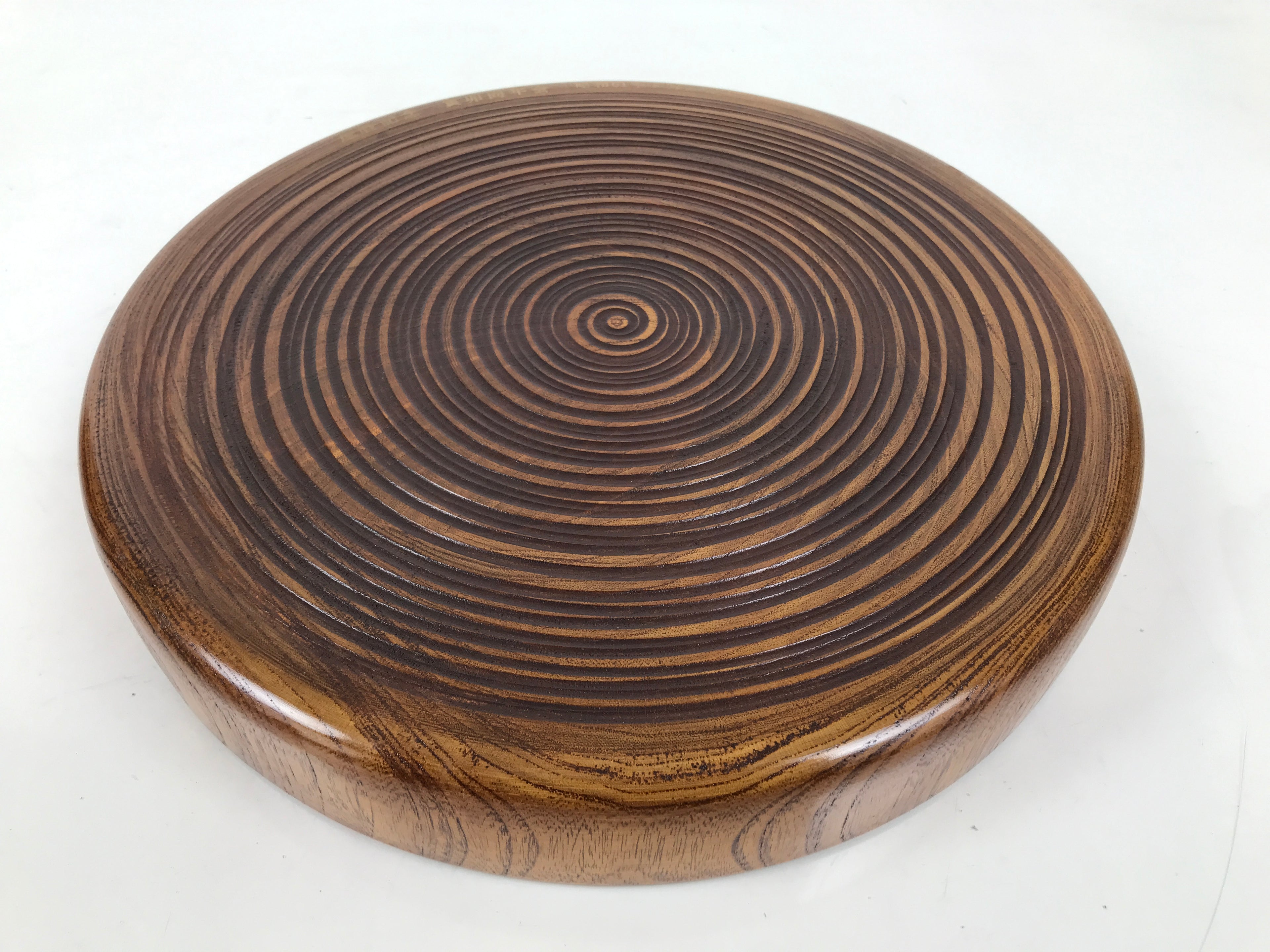 Japanese Wooden Serving Tray Obon Vtg Brown Round Grain Whirl Anniversary LWB167