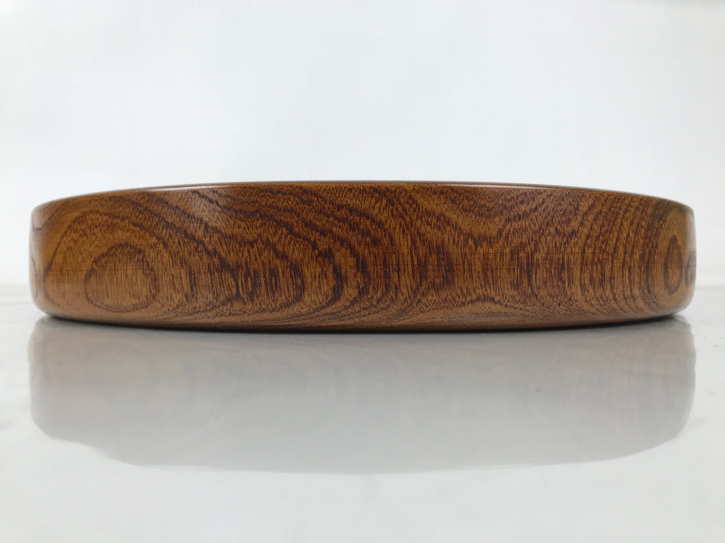 Japanese Wooden Serving Tray Obon Vtg Brown Round Grain Whirl Anniversary LWB167