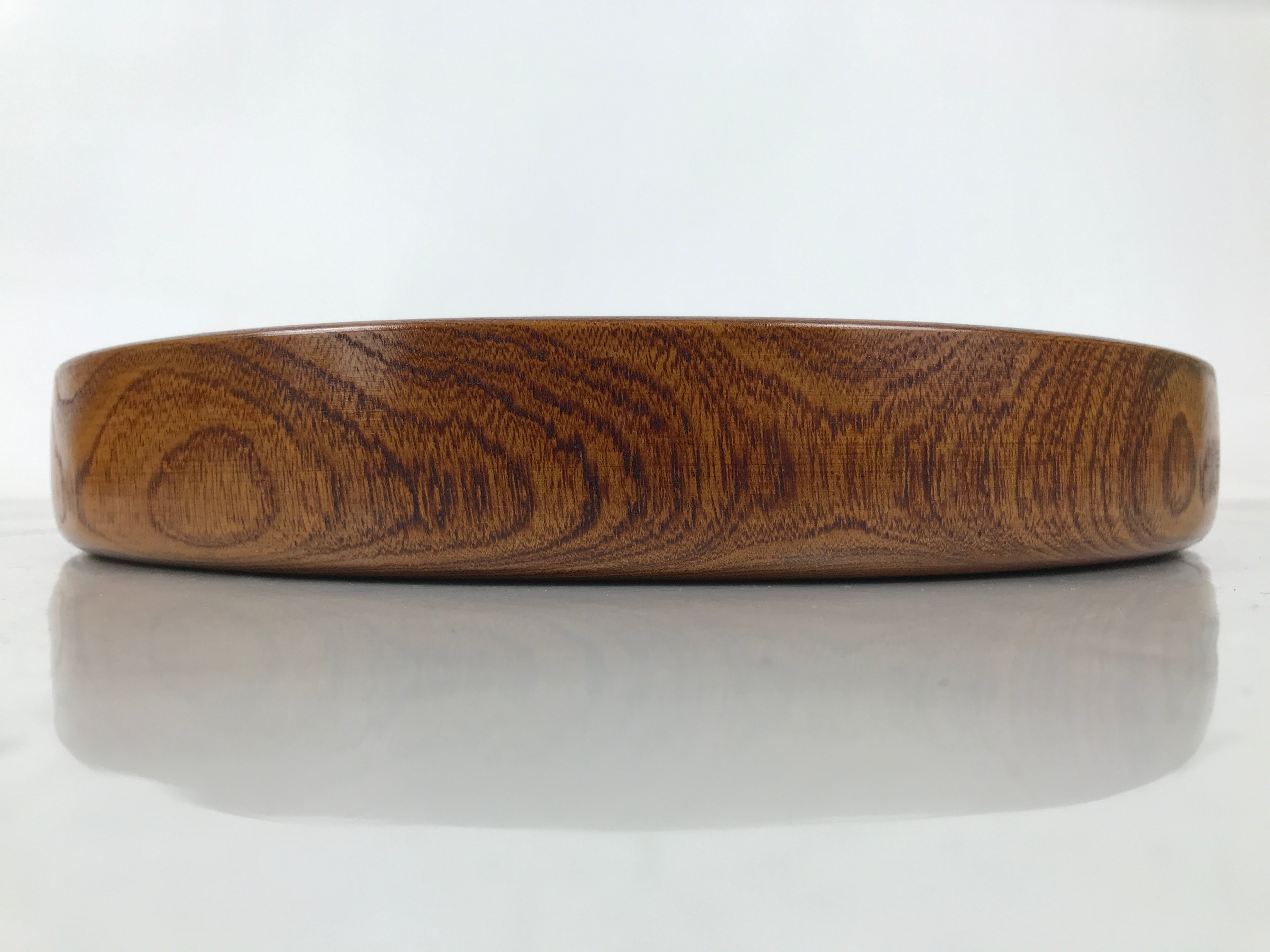 Japanese Wooden Serving Tray Obon Vtg Brown Round Grain Whirl Anniversary LWB167