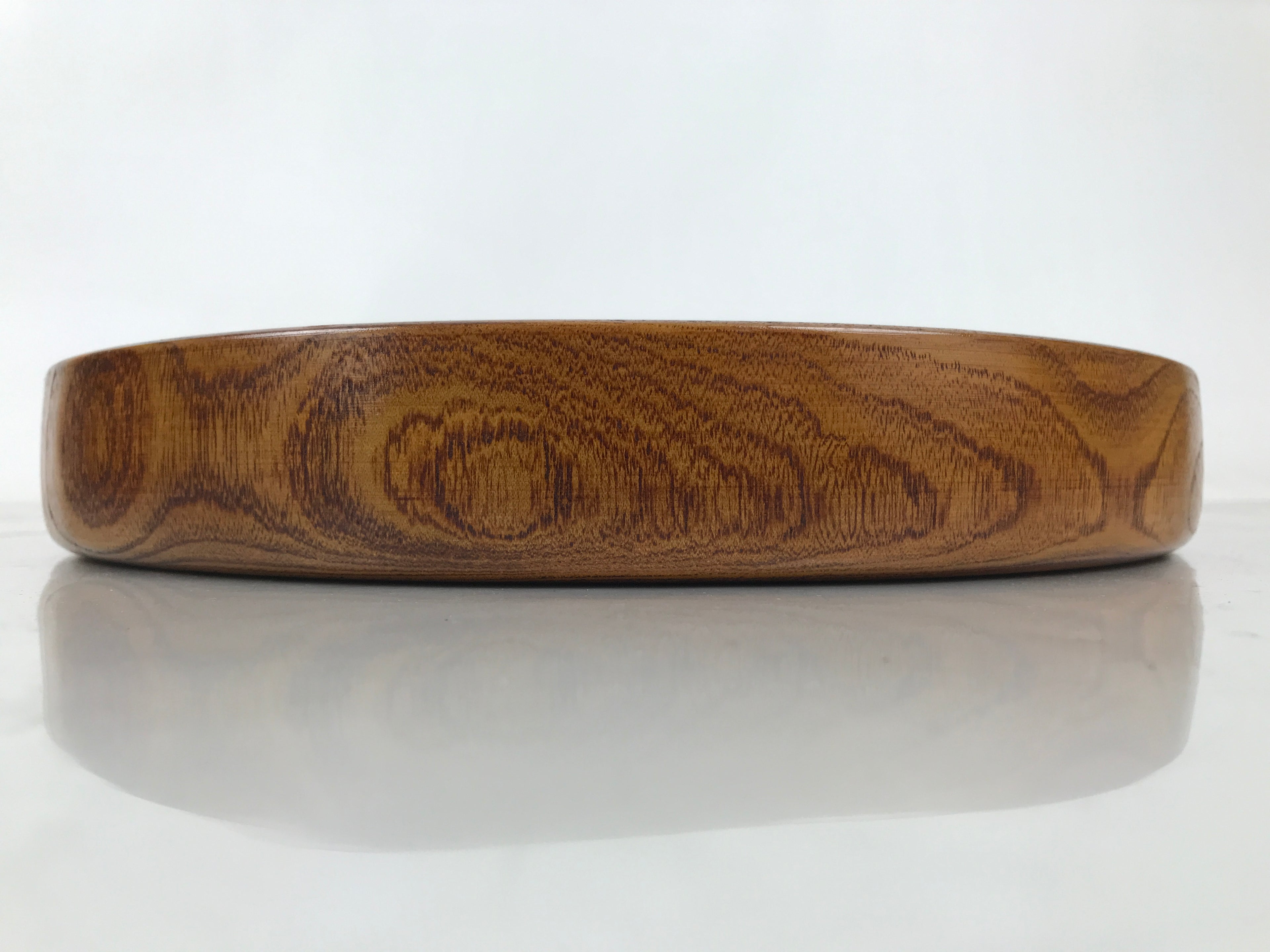 Japanese Wooden Serving Tray Obon Vtg Brown Round Grain Whirl Anniversary LWB167