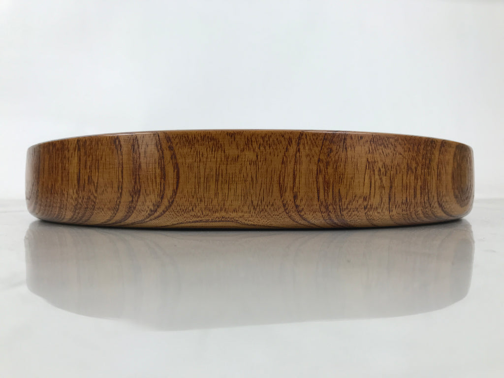 Japanese Wooden Serving Tray Obon Vtg Brown Round Grain Whirl Anniversary LWB167