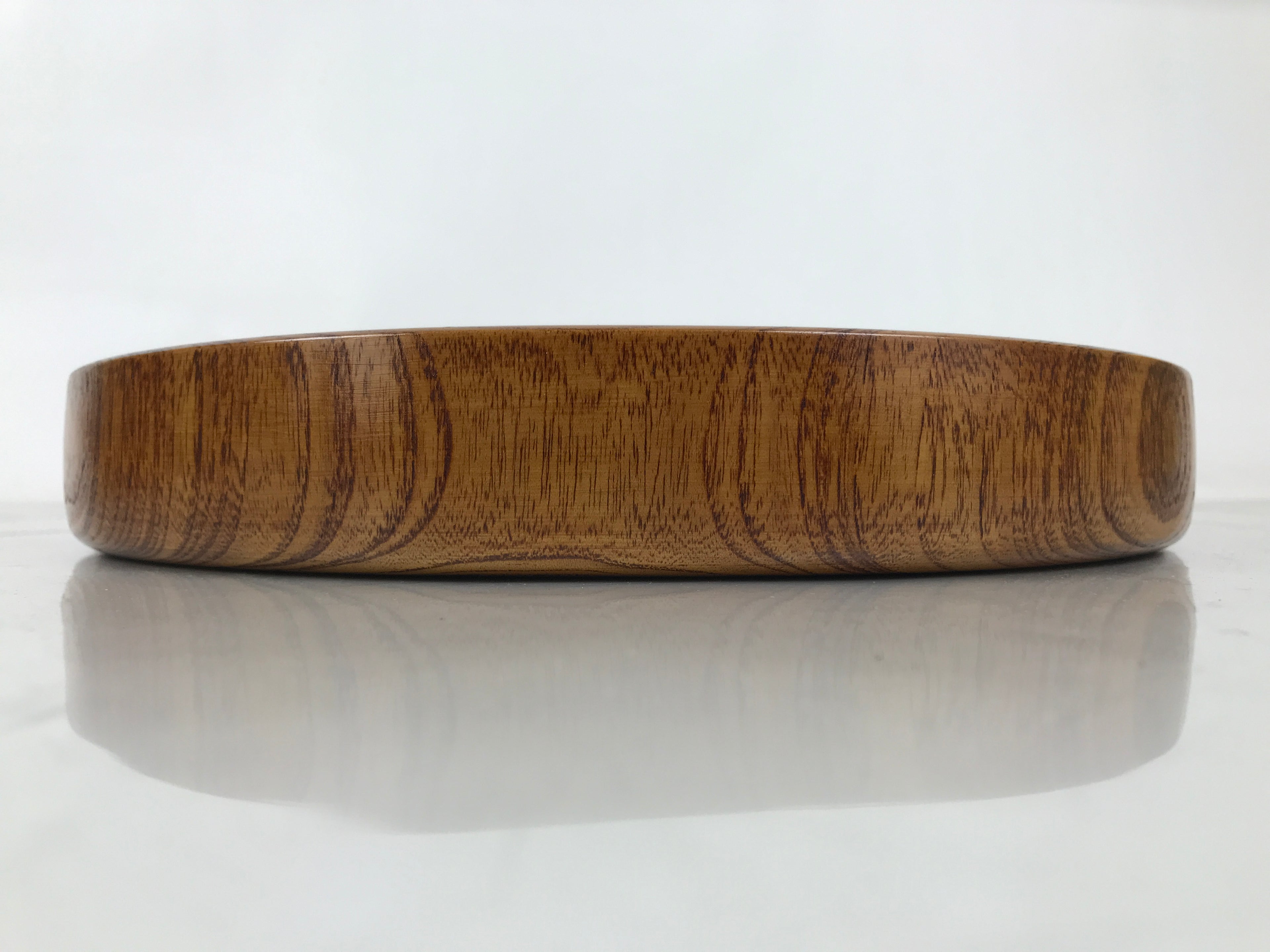 Japanese Wooden Serving Tray Obon Vtg Brown Round Grain Whirl Anniversary LWB167