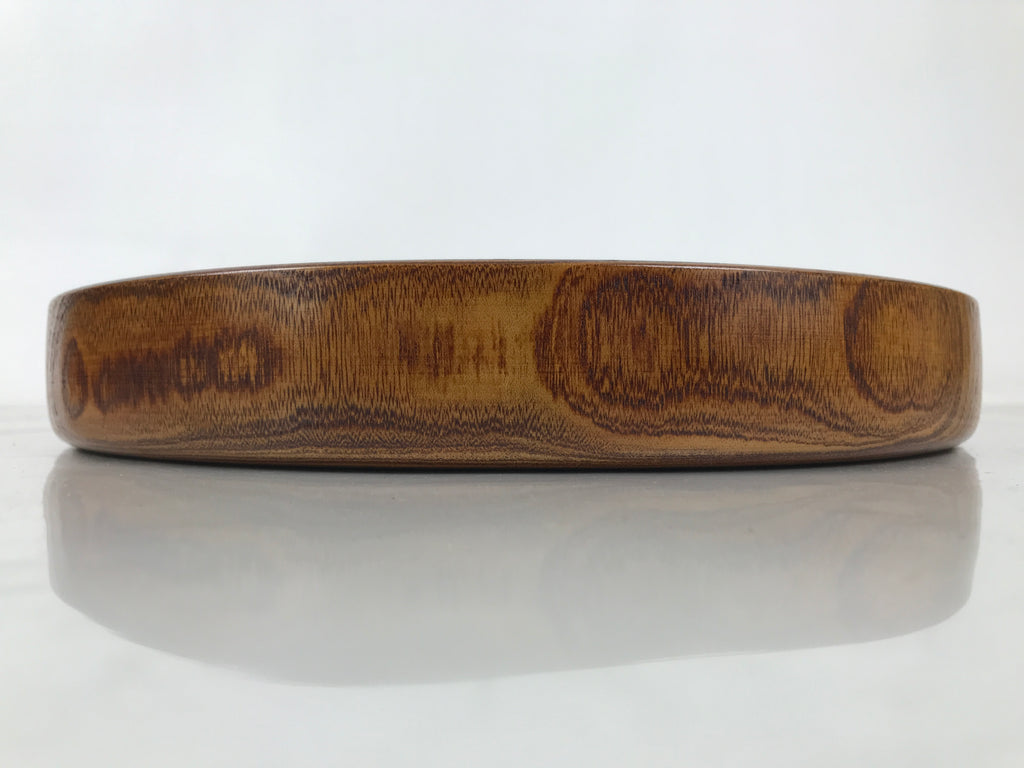 Japanese Wooden Serving Tray Obon Vtg Brown Round Grain Whirl Anniversary LWB167