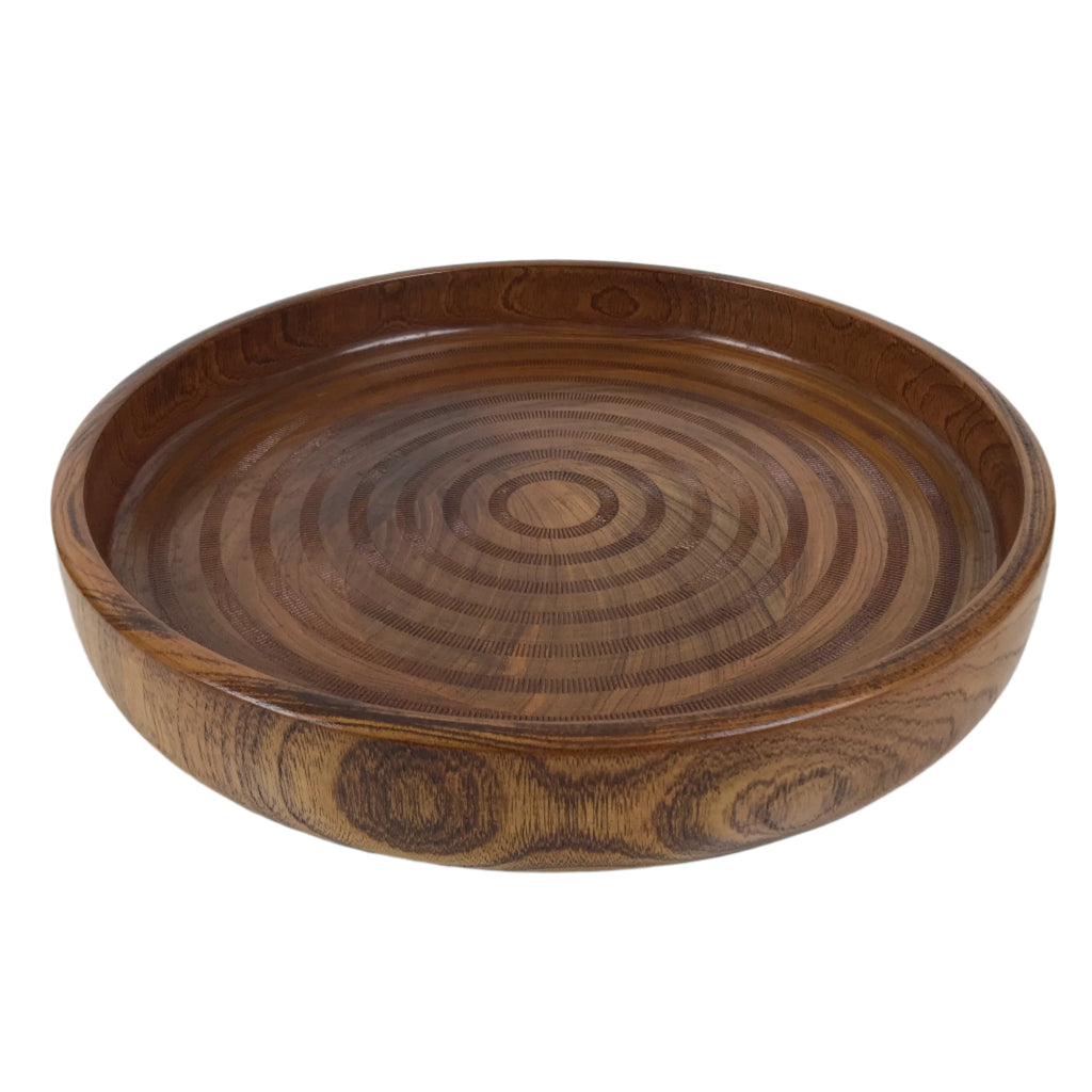 Japanese Wooden Serving Tray Obon Vtg Brown Round Grain Whirl Anniversary LWB167