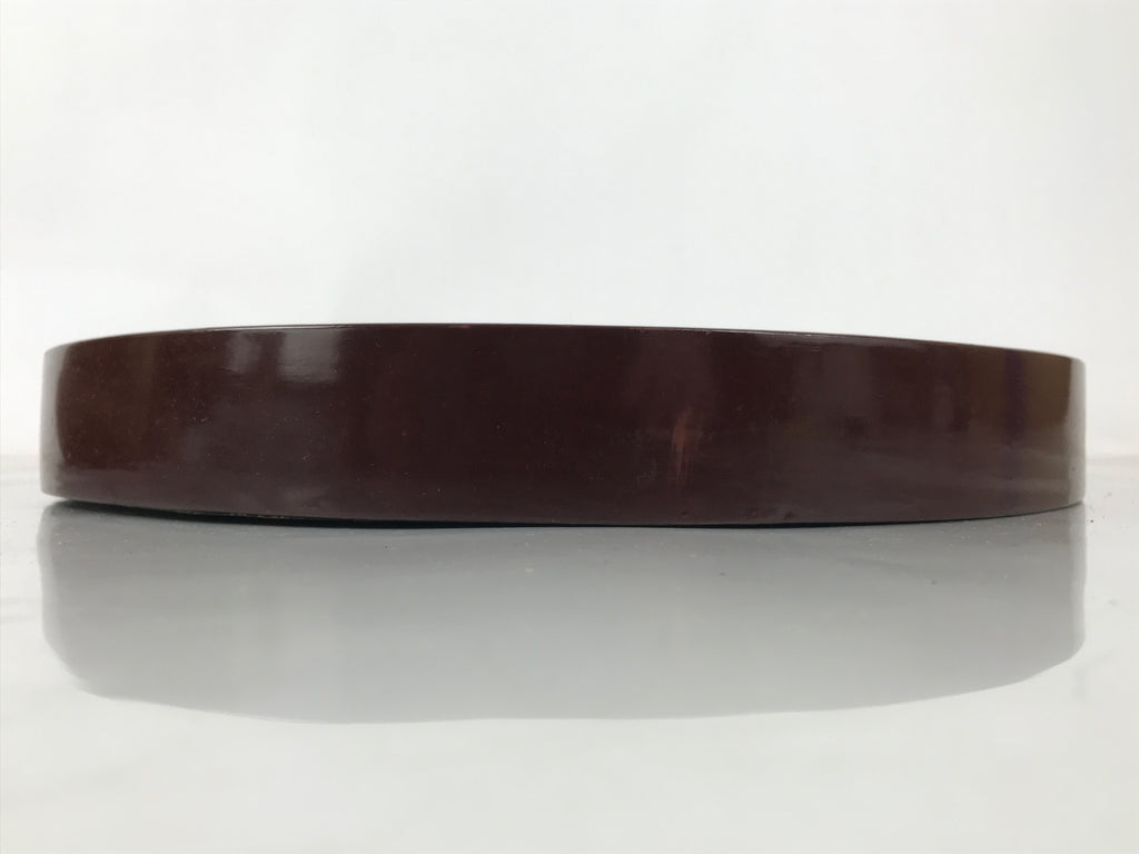 Japanese Wooden Serving Tray Obon Vtg Brown Round Kanji Gold Silver Box LWB166