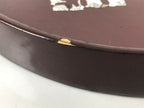 Japanese Wooden Serving Tray Obon Vtg Brown Round Kanji Gold Silver Box LWB166