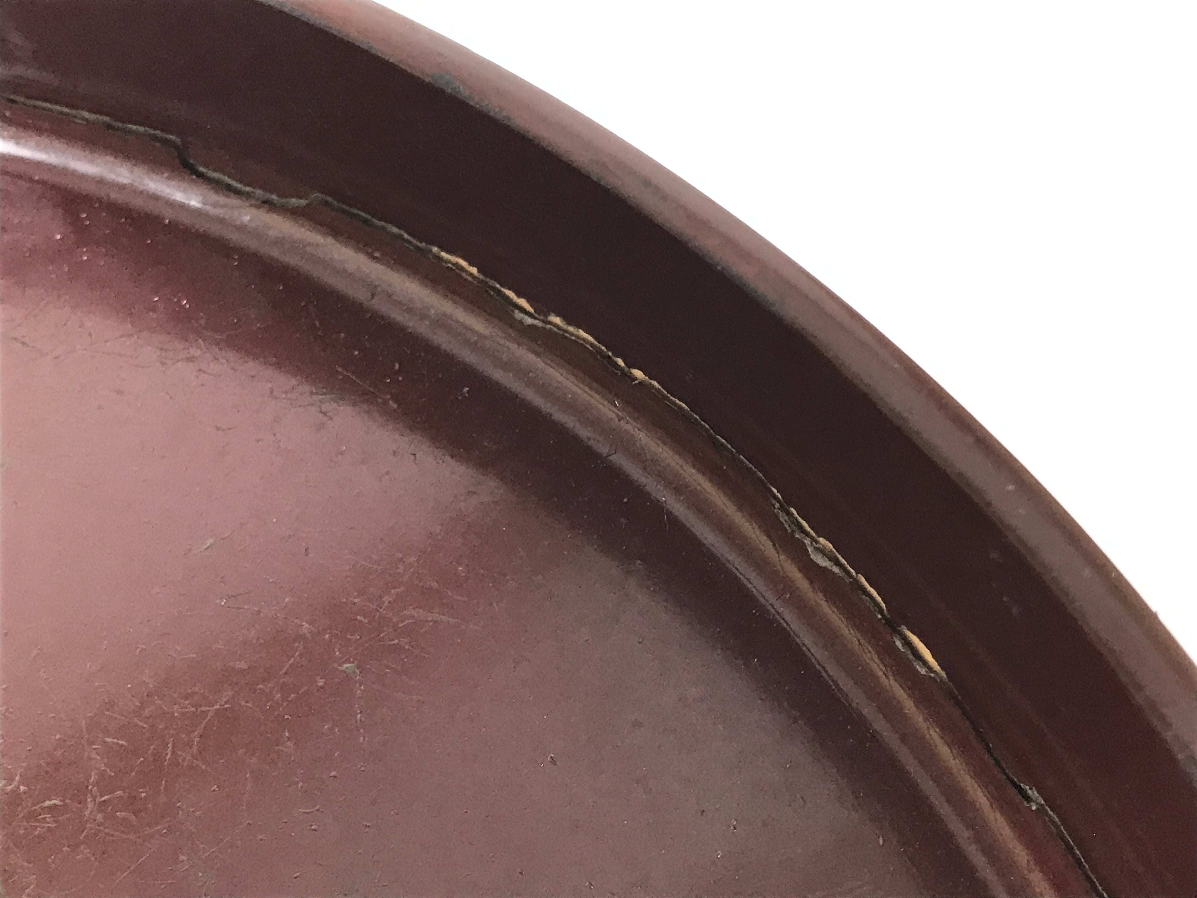 Japanese Wooden Serving Tray Obon Vtg Brown Round Kanji Gold Silver Box LWB166