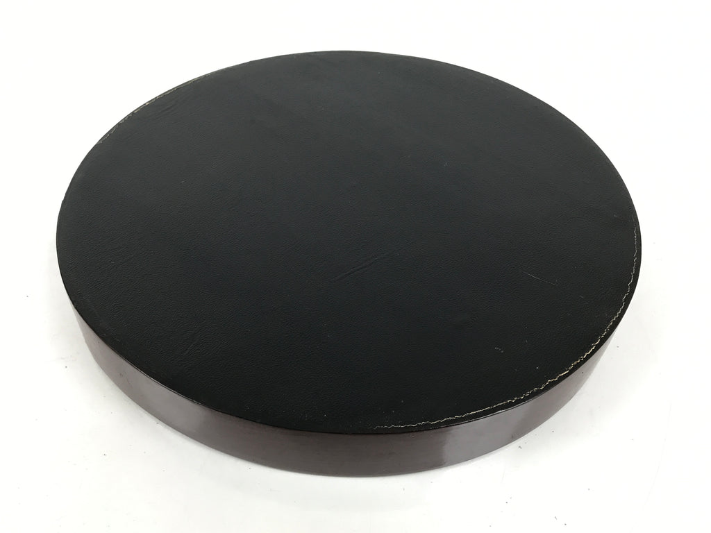 Japanese Wooden Serving Tray Obon Vtg Brown Round Kanji Gold Silver Box LWB166