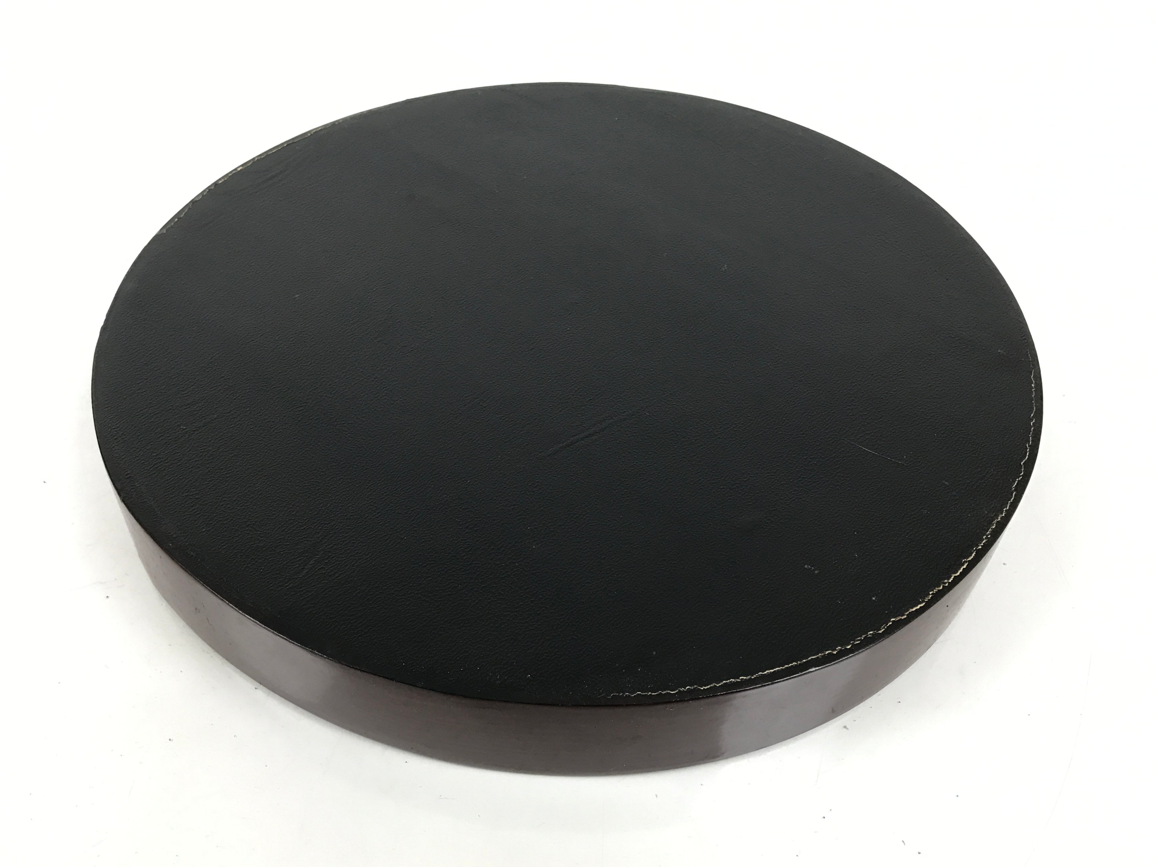 Japanese Wooden Serving Tray Obon Vtg Brown Round Kanji Gold Silver Box LWB166