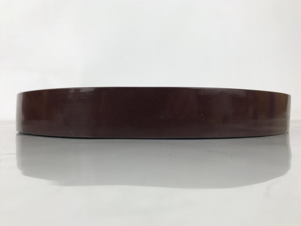 Japanese Wooden Serving Tray Obon Vtg Brown Round Kanji Gold Silver Box LWB166