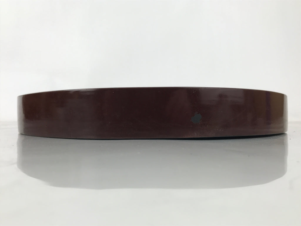 Japanese Wooden Serving Tray Obon Vtg Brown Round Kanji Gold Silver Box LWB166