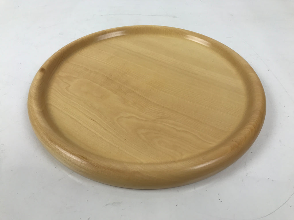 Japanese Wooden Serving Tray Obon Vtg Natural Brown Round Grain Plate LWB142