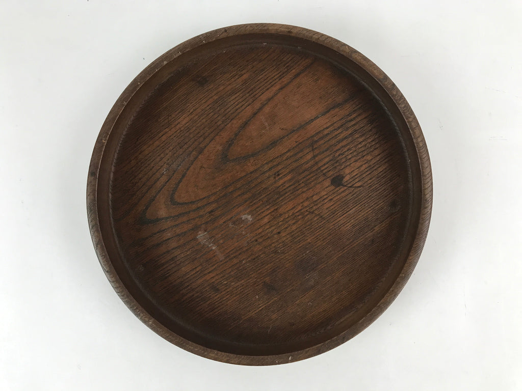 Japanese Wooden Serving Tray Vtg Classic Round Obon Dark Brown Tea Snacks UR997