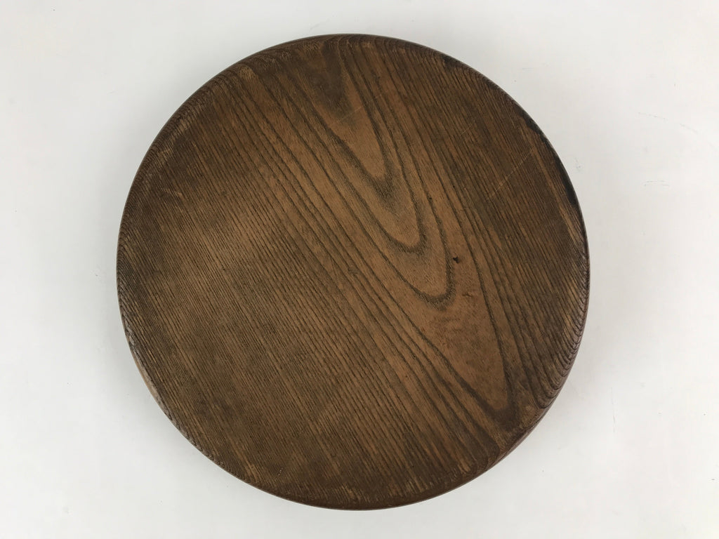 Japanese Wooden Serving Tray Vtg Classic Round Obon Dark Brown Tea Snacks UR997