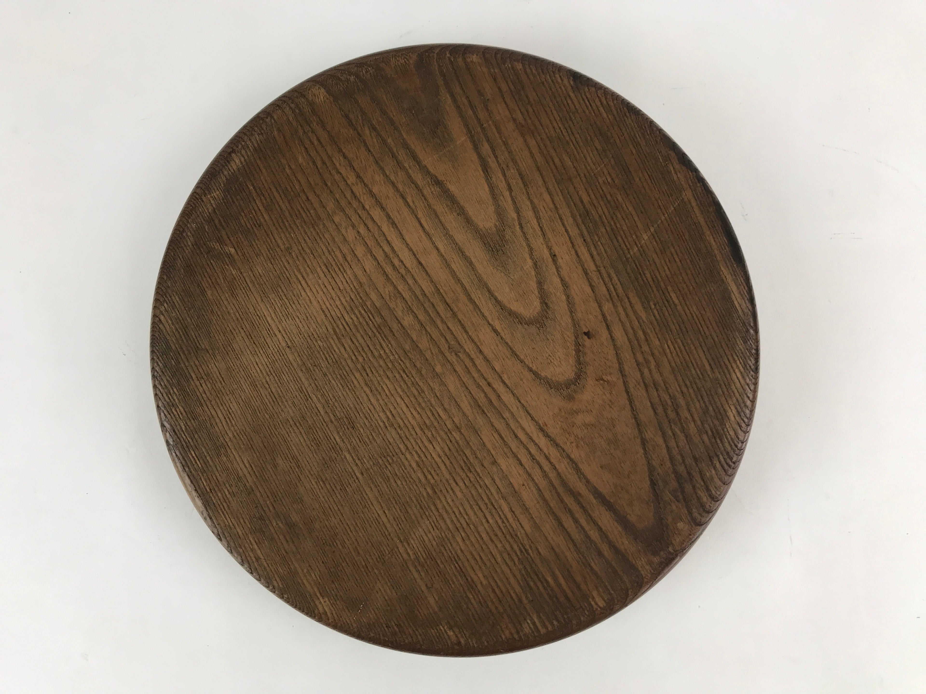 Japanese Wooden Serving Tray Vtg Classic Round Obon Dark Brown Tea Snacks UR997