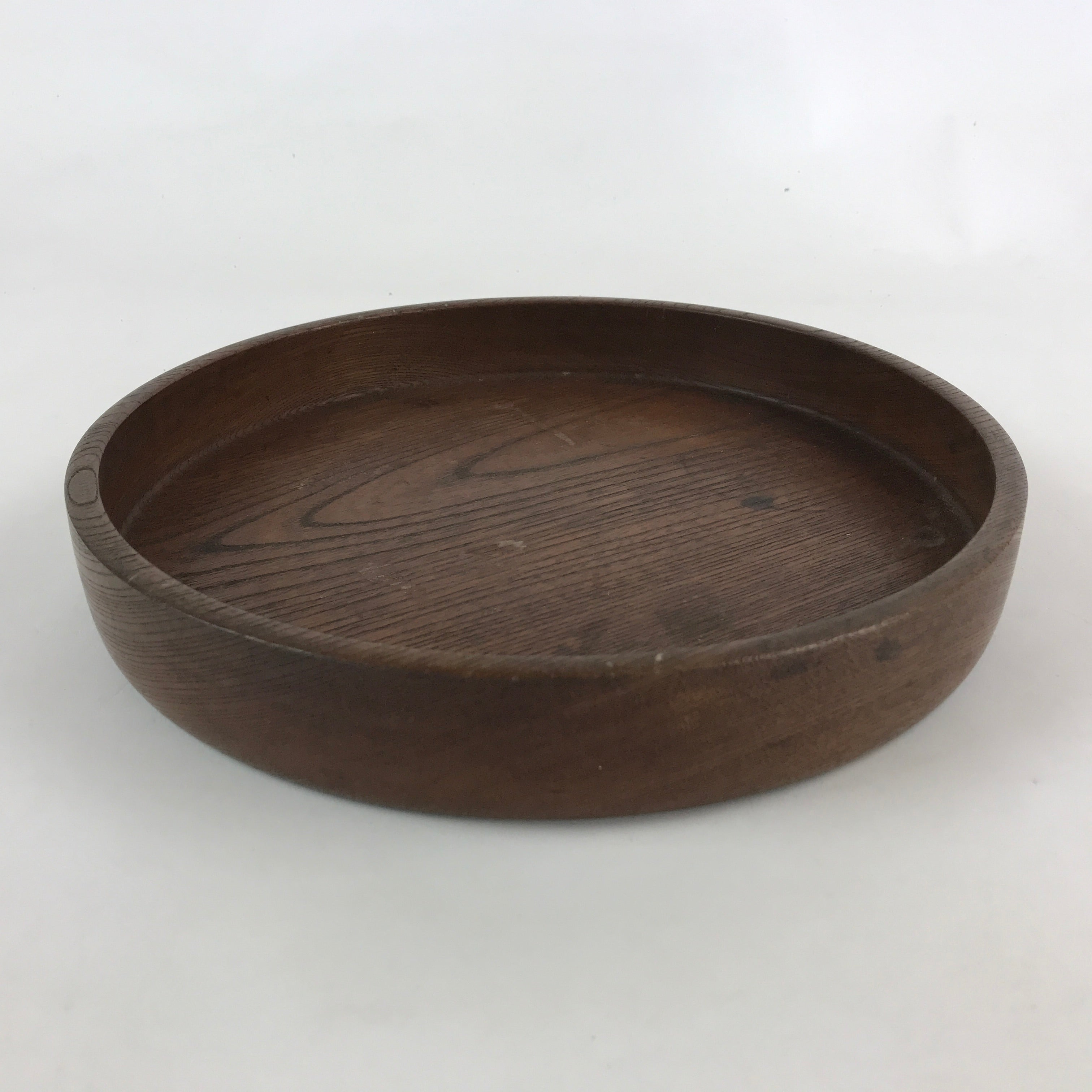 Japanese Wooden Serving Tray Vtg Classic Round Obon Dark Brown Tea Snacks UR997