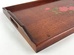 Japanese Wooden Serving Tray Vtg Large Obon Dark Brown Tsubaki Camellia UR947