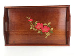 Japanese Wooden Serving Tray Vtg Large Obon Dark Brown Tsubaki Camellia UR947
