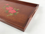 Japanese Wooden Serving Tray Vtg Large Obon Dark Brown Tsubaki Camellia UR947