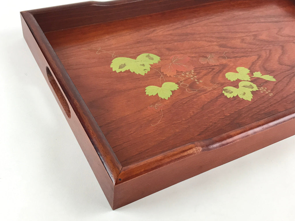 Japanese Wooden Serving Tray Vtg Large Obon Makie Kiri Paulownia Flowers UR989